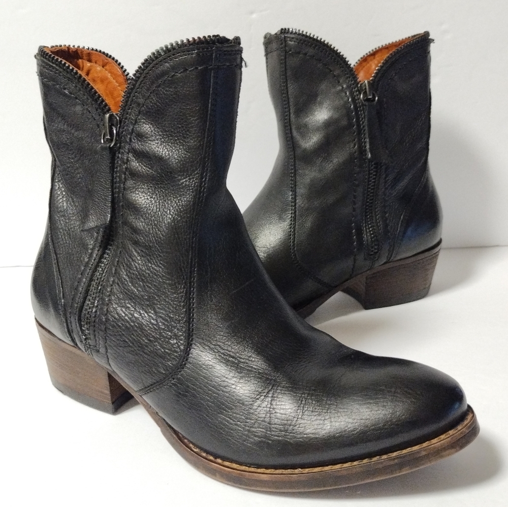 OXMOX Italy Women's Leather Ankle Boots Hand Made Block Heel Booties Size 36 EUR